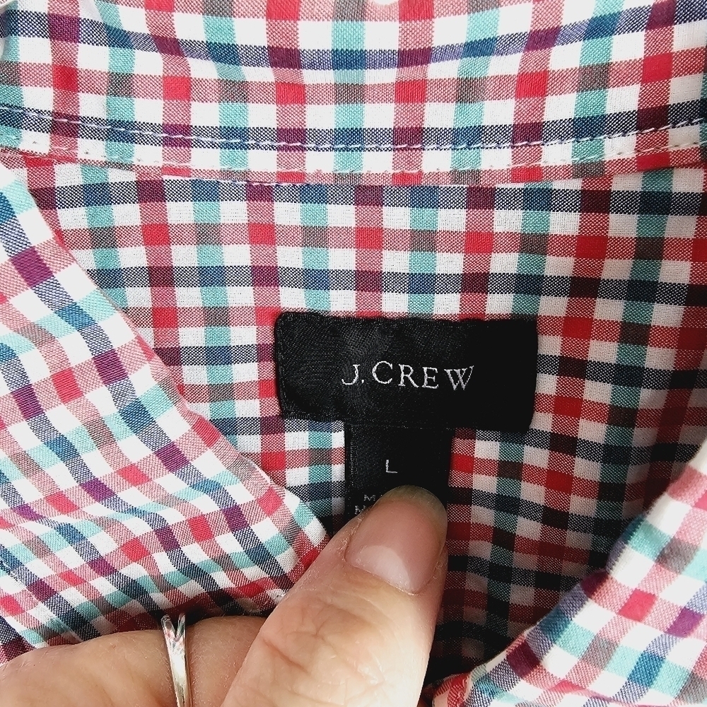 J. Crew Checkered Button Front Shirt, size Large - Picture 4 of 9